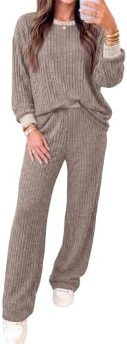 RUMIA Womens Lounge Set Fall Sweaters Pajama Pants Sets Colorblock Coffee S