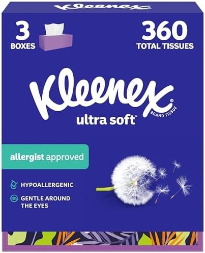 Kleenex Ultra Soft Facial Tissues, 3 Flat Boxes, 120 Tissues per Box