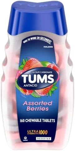 TUMS Ultra Strength Chewable Antacid Tablets for Heartburn Relief and Acid Indigestion Relief, Assorted Berries - 160 Count