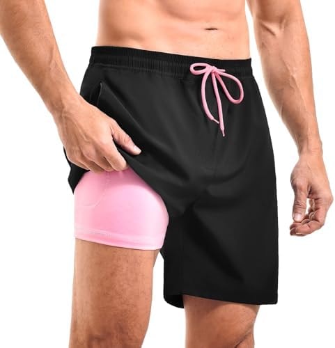CADITEX Mens Swim Trunks 2 in 1 Compression Liner 7 Inch with Pockets