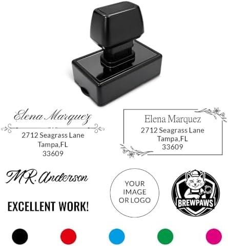 Custom Self Inking Stamp with Ink, Personalized Address Text Logo.