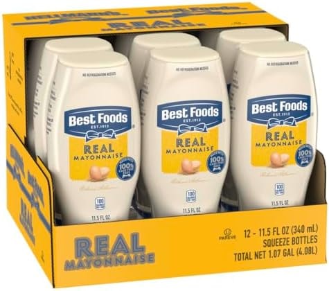 Best Foods Real Mayonnaise Squeeze Bottle Made from 100% Recycled Plastic, No-Mess Cap, Condiment for Sandwiches, Salads, Mayo Made with Cage Free Eggs, Gluten Free, 11.5 oz, Pack of 12