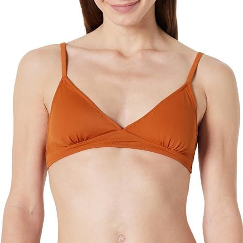 Amazon Essentials Women's Light-Support Triangle Bikini Swimsuit Top with Adjustable Straps, Terracotta, Small