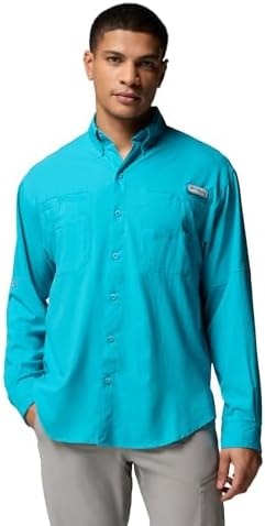 Columbia Men's Discontinued PFG Tamiami Ii Long Sleeve Shirt, Ocean Teal, 2X