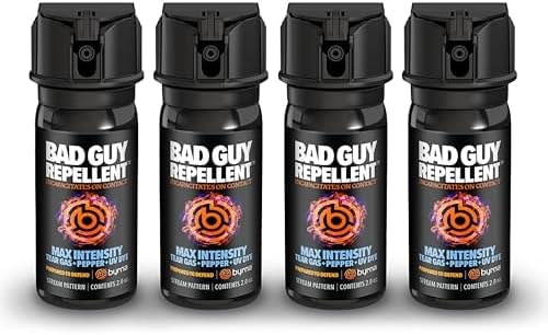 Byrna BGR MAX Pepper Spray + Tear Gas | Maximum Stopping Power | Attacker Tracker UV Marking DYE Technology | Military Strength Self-Defense Stream Spray - 2 OZ (4-Pack)