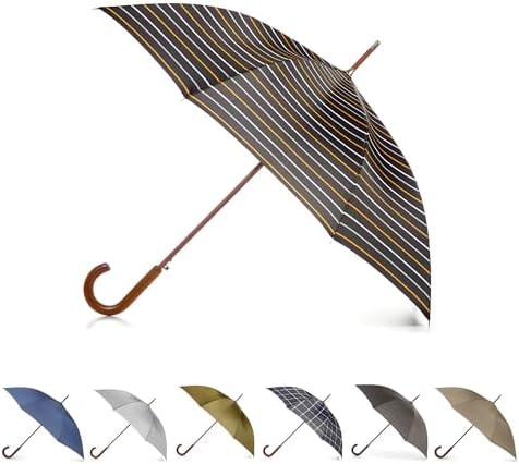 totes Eco Auto Open Wooden Handle J Stick Umbrella, Grey Black Chevron