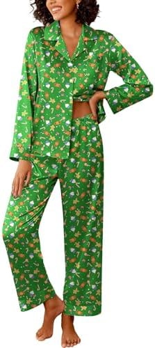 Ekouaer Womens Silk Satin Pajama Sets 2 Piece Pjs Set Stripe Sleepwear