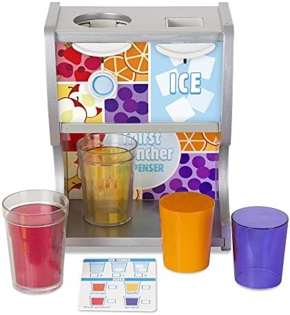 Melissa & Doug Thirst Quencher Wooden Drink Dispenser with Juice Inserts, Ice Cubes & Play Kitchen Accessories, Preschool Learning Toys for Girls & Boys 3+ - FSC Certified