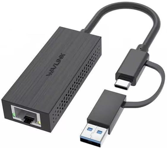 USB C to 2.5G Ethernet Adapter, WAVLINK 2-in-1 USB 3.2 Type A/Type C (Thunderbolt 3/4) to 2.5 Gigabit Ethernet Adapter RJ45 LAN Network Converter for Windows, Mac OS, iPad OS and More
