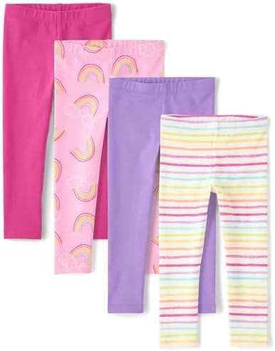 The Children's Place,Baby Girls,and Toddler Printed Leggings, multipacks,Rainbows/Purple/Stripe/Pink 4-Pack,3 Years