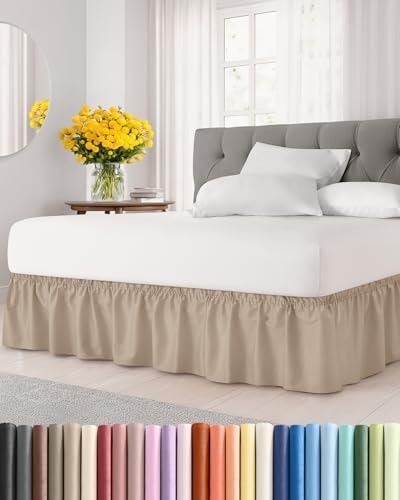 CGK Linens Wrap Around Dust Ruffle Bed Skirt - Queen, 15" Cream