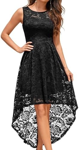 MUADRESS Women's Floral Lace Cocktail Dress High Low HOCO Prom Black M