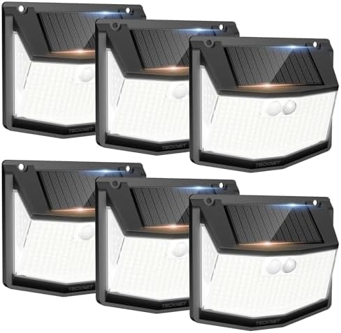 TECKNET 248 LED Outdoor Solar Lights & Motion Sensor 6 Pack, 300° Angle & 3 Lighting Modes Solar Lights Outdoor Waterproof, Solar Powered Security Flood Wall Lights IP66 for Outside/Yard Fence/Garden
