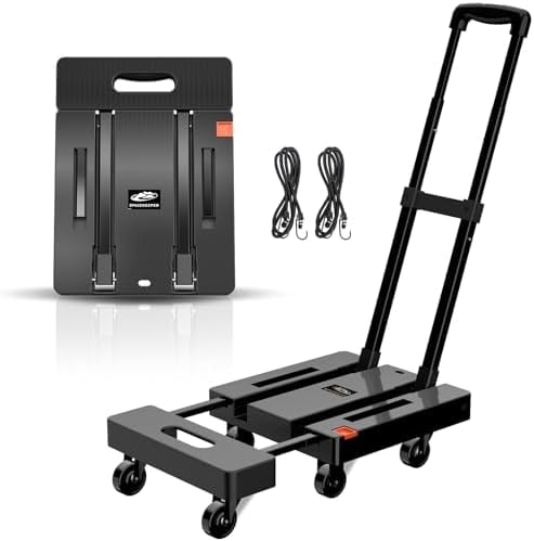 SPACEKEEPER Folding Hand Truck, 500 LB Heavy Duty Luggage Cart, Black