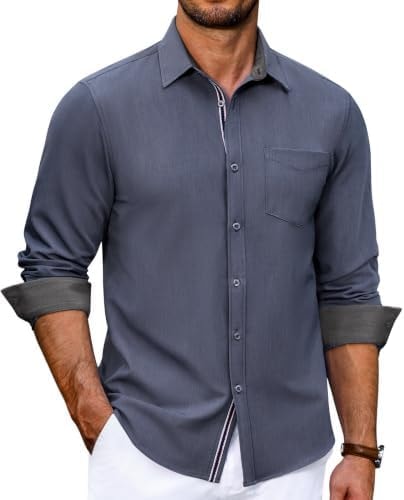 COOFANDY Men's Long Sleeve Shirts Casual Stylish Button Up Untucked Dress Shirt for Men