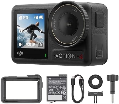 DJI Osmo Action 4 Essential Combo, Waterproof Action Camera with 1/1.3" Sensor, 4K/120fps Video, Stunning Low-Light Imaging, 10-bit & D-Log M Color Performance, Long-Lasting 160 Mins, Vlogging Camera