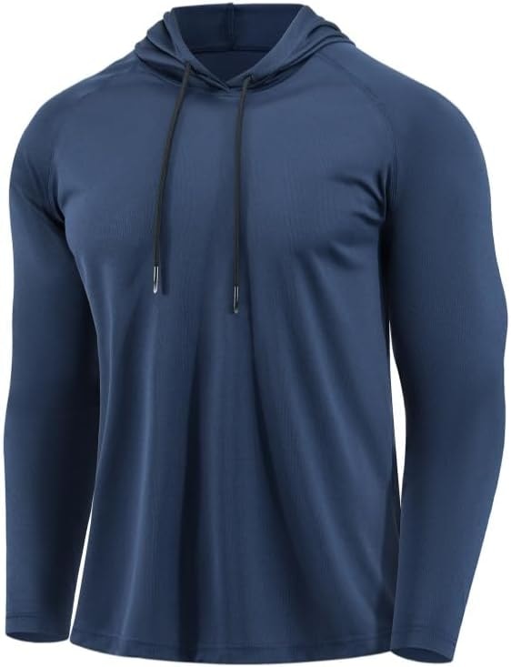 X-thud Men Quick Dry Fit Wicking Moisture Hoodie Shirts Pullover Sailing Swimming Gardening Golf Sweatshirt Navy Blue L