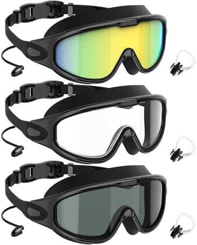 NSSIW Swim Goggles, Anti-Fog UV 180°Clear View Swimming Goggles, 3 Pack Goggles Swimming Adult Men Women Youth