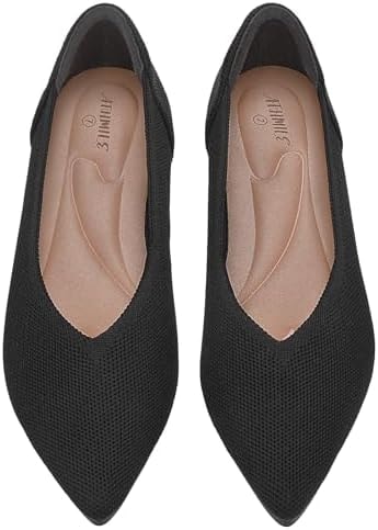 ATHMILE Pointed Toe Flats for Women Comfortable Knit Ballet Flats Shoes