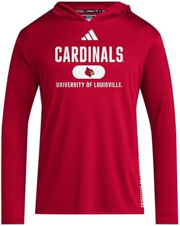 adidas Men's NCAA Designed for Training Team Lightweight Hoodie, Team Power Red/White/University of Louisville, X-Small