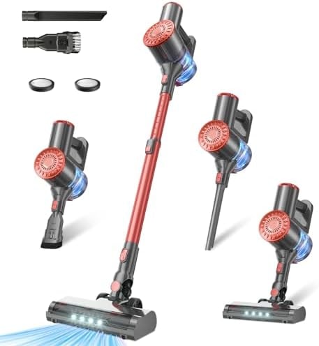 Tipdiy Cordless Vacuum Cleaner with Self-Standing, [Optimized Noise Reduction] 40KPA 8-in-1 Lightweight Rechargeable Stick Vacuum, 7-Layer Filtration,Ideal for Carpet, Pet Hair, Hardwood Floors