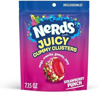 NERDS Juicy Gummy Clusters Strawberry Punch Candy, Stand-Up Bag, 7.15 oz