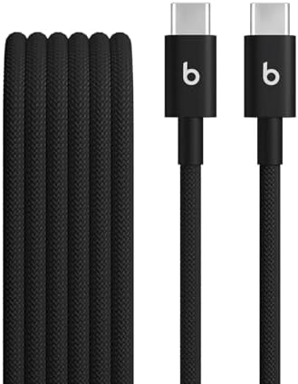 Beats USB-C to USB-C Woven Cable Fast Charging Durable/Tangle-Free Compatible Charger for Apple & Android Devices (1.5 m, 5 ft) - Bolt Black
