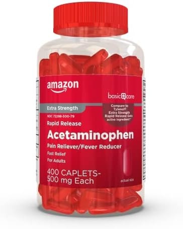 Amazon Basic Care Rapid Release Acetaminophen Caplets 500 mg, Extra Strength Pain Reliever and Fever Reducer for Headache, Backache, Menstrual Pain, Arthritis Pain, 400 Count