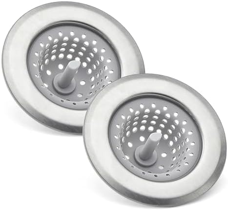 Amazon Basics 2pcs Kitchen Sink Strainer, Stainless Steel Sink Drain Strainer, Dishwasher Safe, Outer Diameter 4.4 inch/11.2cm, Inner Diameter 3 inch/7.3cm