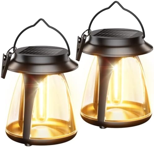 BUCASA Outdoor Hanging Solar Lanterns, IP65, 2 Brightness Modes, 2 Pack