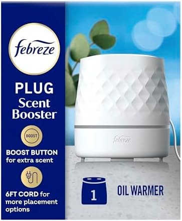 Febreze Plug Scent Booster in White, Continuous Scent Device Oil Diffuser, Compatible with Febreze Air Freshener Plug in Refills - Refills not Included