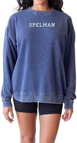 chicka-d Women's Oversized Dropped Shoulder Crewneck Fleece Sweatshirt | NCAA Primary Team Icon Team Color, Spelman College, Team Color, Small