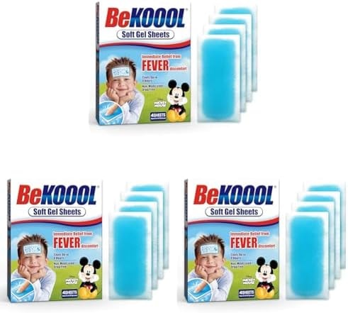 BEKOOOL Soft Gel Sheets for Kids for Cooling Relief from Fever discomfort | 4 Count (Pack of 3)