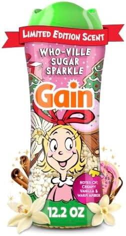 Gain In-Wash Laundry Scent Booster Beads Long-Lasting Fresh Scent Beads All Day Freshness and Odor Protection, Who-Ville Sugar Sparkle Scent, 12.2 oz