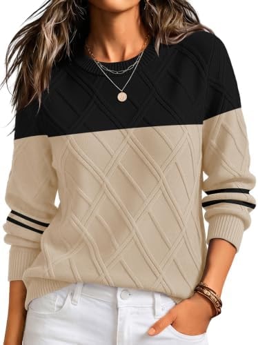 Zeagoo Women's Cable Knit Sweaters Fall Winter Long Sleeve Crewneck Tops