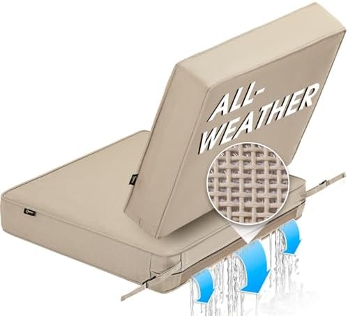 SUNROX All-Weather DryFast Foam Outdoor Patio Furniture Cushions, FadeShield Water Resistant Deep Seat Cushion with DryMesh Drainage, Durable Low Maintenance Couch Cushion, 24"x24"x4" Husk Birch