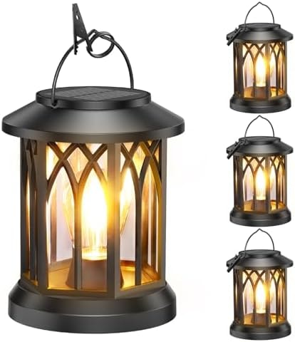 WdtPro 4 Pack Solar Lantern Outdoor Lights, Upgraded Bright Solar Lanterns Outdoor Waterproof, Hanging Solar Powered Lantern Over 12Hrs Lights for Outside Garden Yard Patio Tree Path Decor