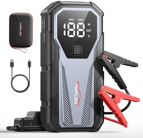 ANFLAG Car Jump Starter 6000A 12V Battery Pack, 16800mAh Portable Jump Box for 10L Gas/9L Diesel Engines, with Smart Jumper Cables, LED Display, Fast Charging, SOS Light & Emergency Power Bank