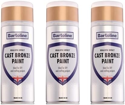 Bartoline Cast Bronze Spray Paint, 13.5 oz [3 Pack] - Gloss Finish Metallic Paint Realistic Cast Bronze Effect, UV & Weather Resistant - 400 ml