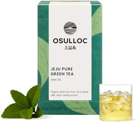 OSULLOC Pure Green Tea (Mild, Clean tasting Aroma), USDA Organic, Premium Blended Tea from Jeju, Tea Bag Series 20 count