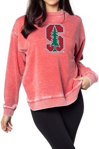 chicka-d Women's Oversized Dropped Shoulder Crewneck Fleece Sweatshirt | NCAA Primary Team Icon Team Color, Stanford Cardinal, Team Color, Large