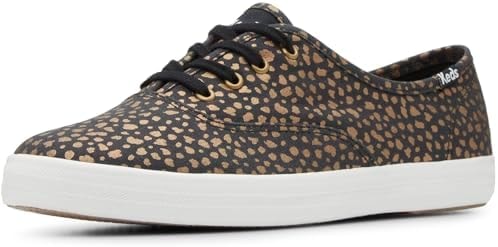 Keds Women's Keds Champion Canvas Lace Up, Black/Bronze Mini Dot, 9 X-Wide