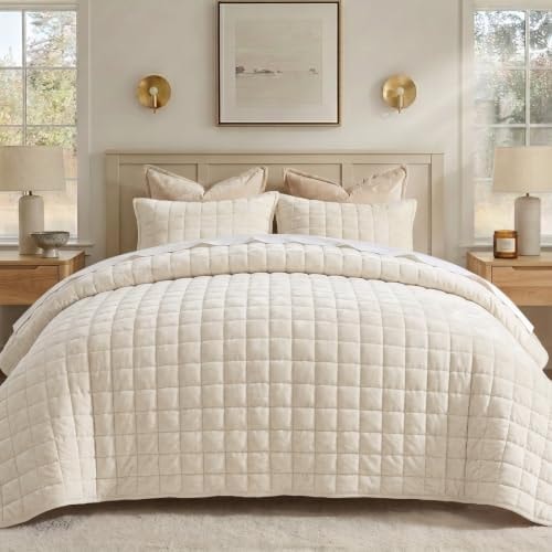 BEDELITE Velvet Quilt Set King Size, Luxury Velvet Comforter Bedding