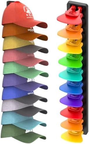 HeQe Hat Organizer for Baseball Caps, 1 Pack Hat Rack for Wall, Strong Adhesive Hat Storage Display Holder(Rainbow)