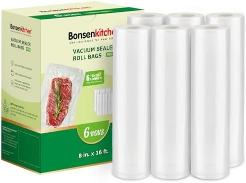 Bonsenkitchen 6 Rolls 8" x 16' Vacuum Sealer Bags for Food with a Color Box