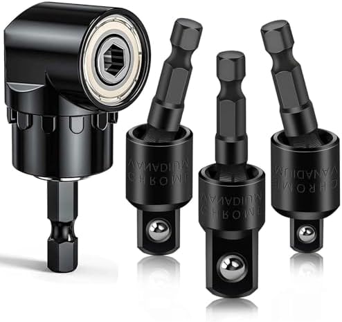 Fruholt Flexible Drill Bit Extension Set with Right Angle Attachment, 360° Rotatable 1/4 3/8 1/2" Impact Grade Socket Adapter Sets for Cordless Drill & Screwdriver, Power Drill & Driver