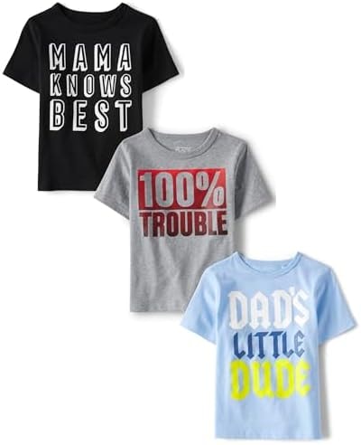 The Children's Place Baby Boy's and Toddler Family,Mom, Sibling Short Sleeve Graphic T-Shirts,multipacks, Mama Knows/Trouble/Dad Dude 3-Pack, 4T