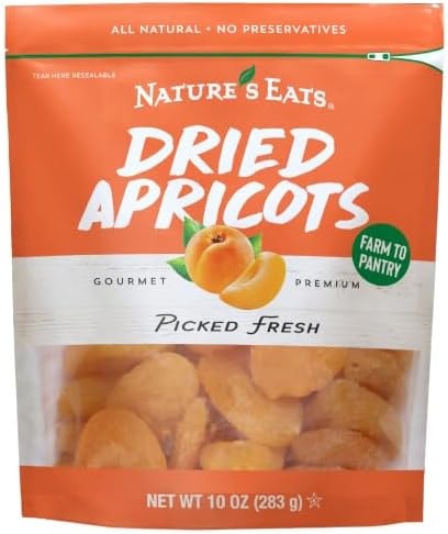 Nature's Eat Sun Dried Turkish Apricots - Dried Apricots Organic, Healthy Fruit Snacks for Adults & Kids - No Sugar Added - Gluten Free & Vegan - Resealable Bag 10 Ounce (Pack of 1)
