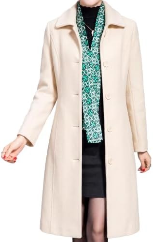 Jenkoon Women's Wool Trench Coat Winter Long Thick Overcoat Walker Coats(Beige,XS)
