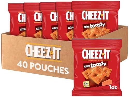 Cheez-It Cheese Crackers, Baked Snack Crackers, Single Serve, Extra Toasty (40 Pouches)